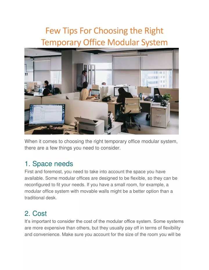 few tips for choosing the right temporary office