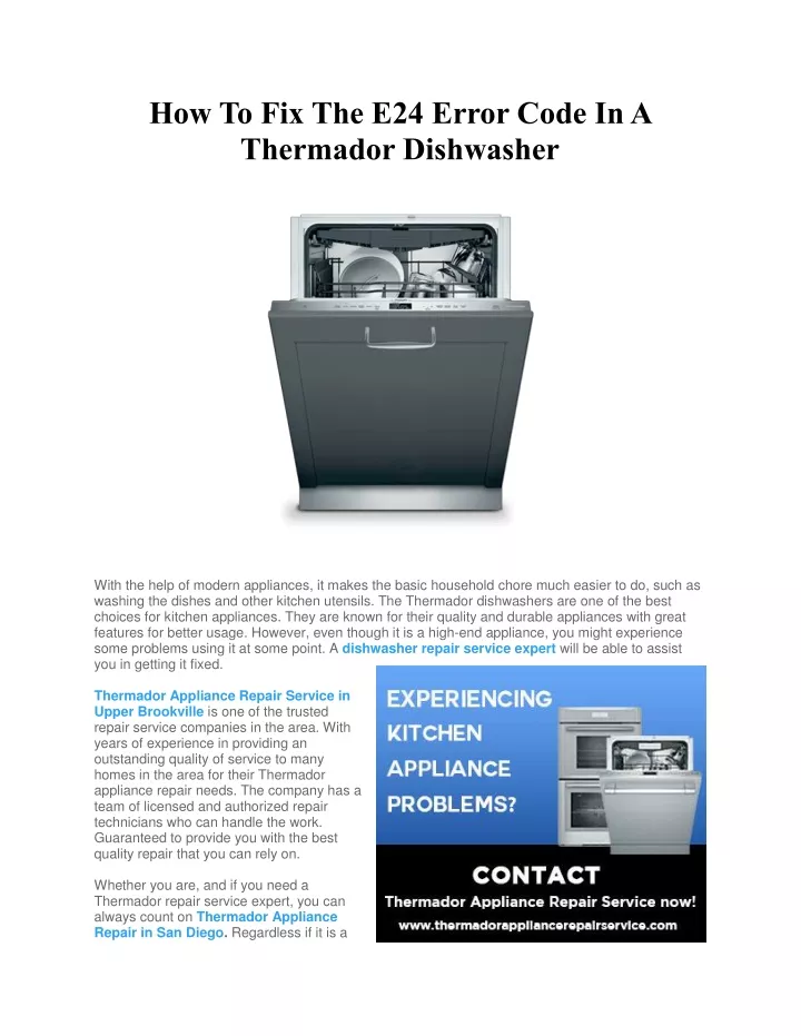 PPT How To Fix The E24 Error Code In A Thermador Dishwasher