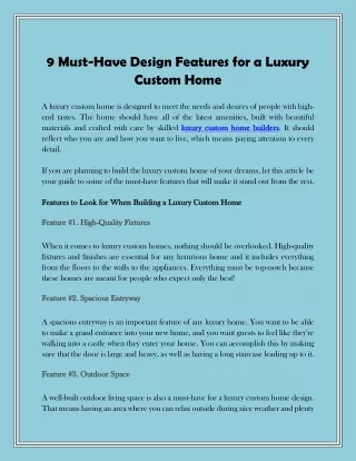 9 Must-Have Design Features for a Luxury Custom Home