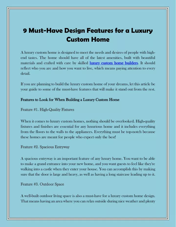 9 must have design features for a luxury custom