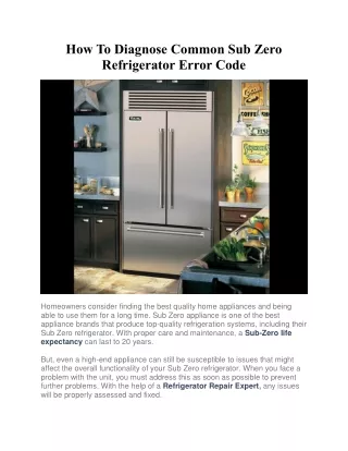 How To Diagnose Common Sub Zero Refrigerator Error Code