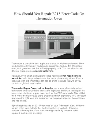 How Should You Repair E215 Error Code On Thermador Oven