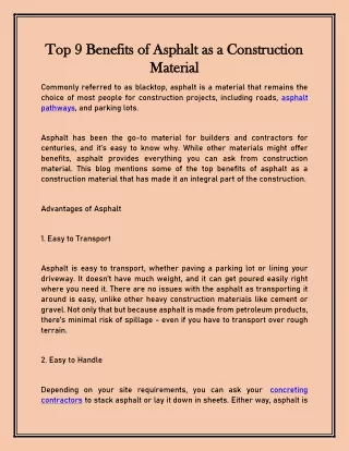 Top 9 Benefits of Asphalt as a Construction Material