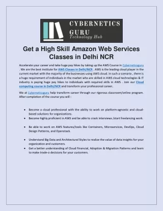 Get a High Skill Amazon Web Services Classes in Delhi NCR