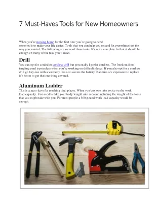 7 Must-Haves Tools for New Homeowners