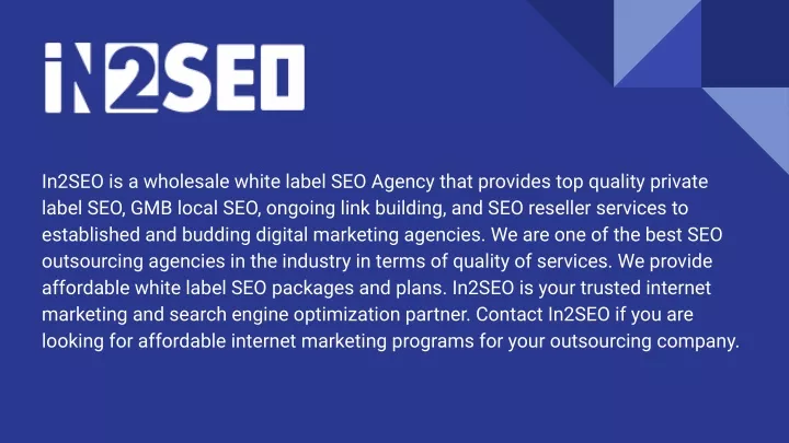 in2seo is a wholesale white label seo agency that