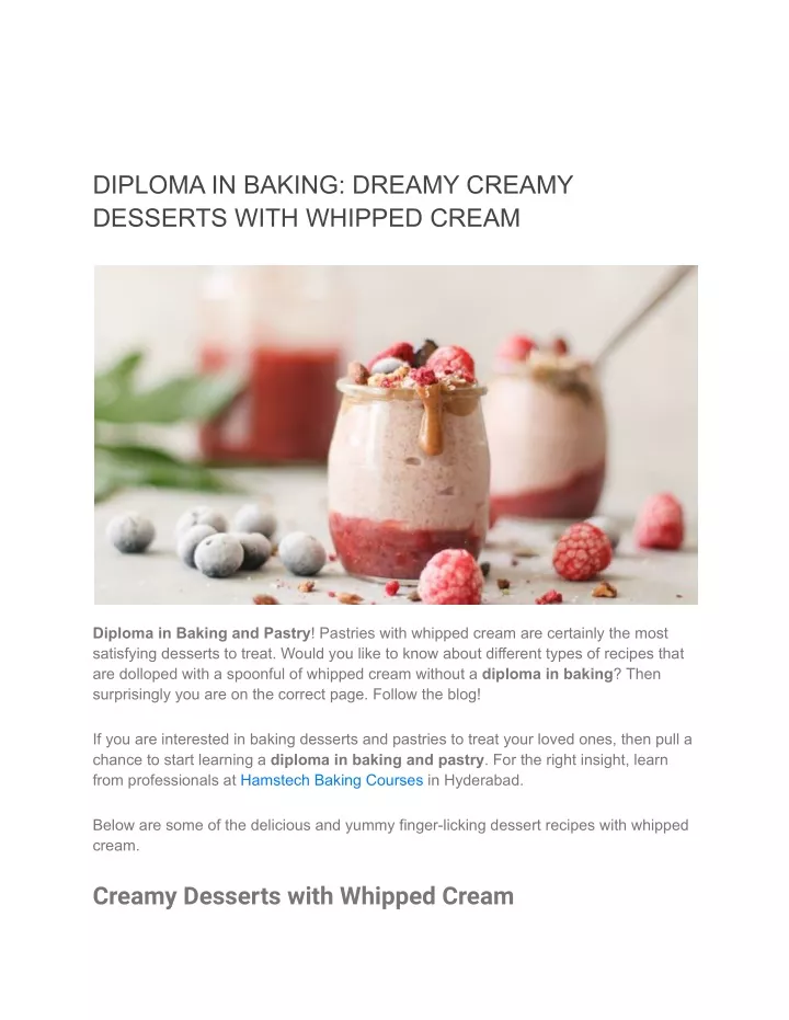 diploma in baking dreamy creamy desserts with