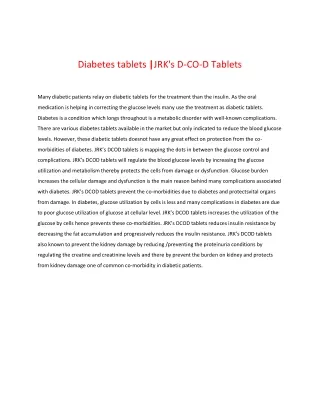 Diabetes tablets | JRK's D-CO-D Tablets
