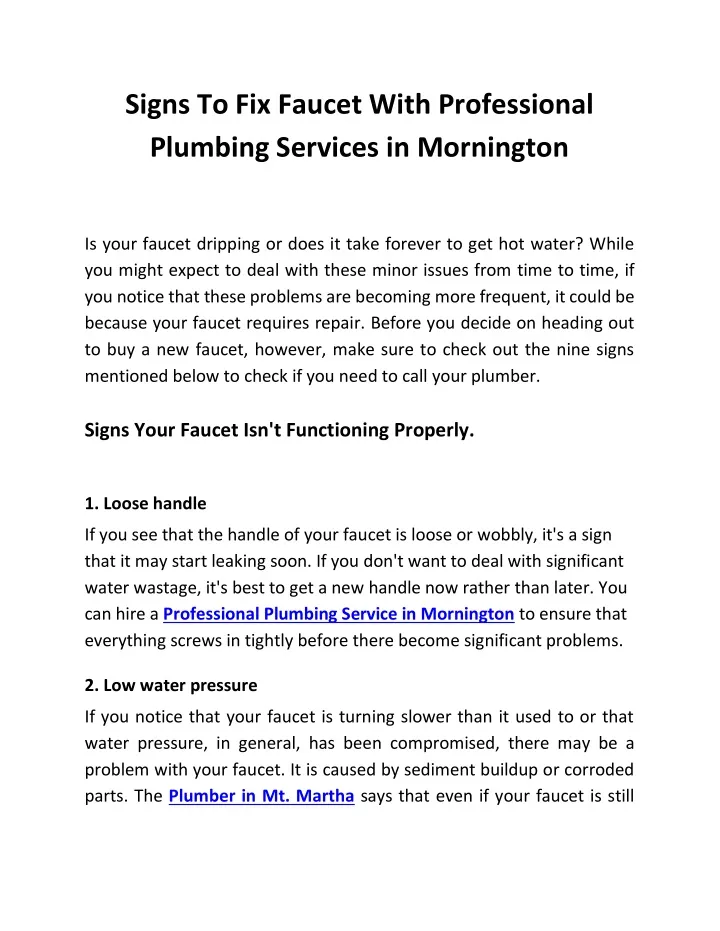 signs to fix faucet with professional plumbing