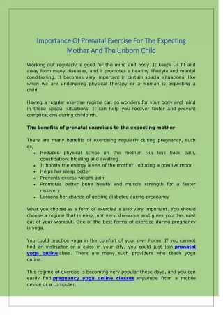 importance of prenatal exercise for the expecting