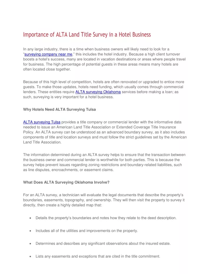 importance of alta land title survey in a hotel