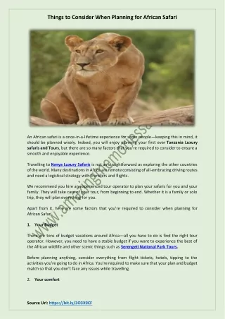 things to consider when planning for african