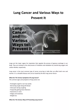 Lung Cancer and Various Ways to Prevent It