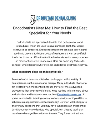 Endodontists Near Me: How to Find the Best Specialist for Your Needs