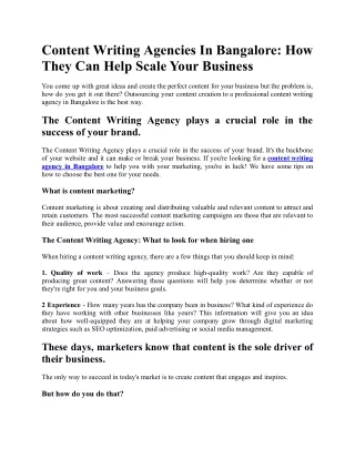 How Can Content Writing Agencies in Bangalore Help You Scale Your Business
