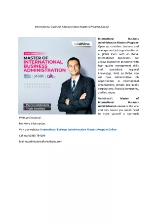 International Business Administration Masters Program Online