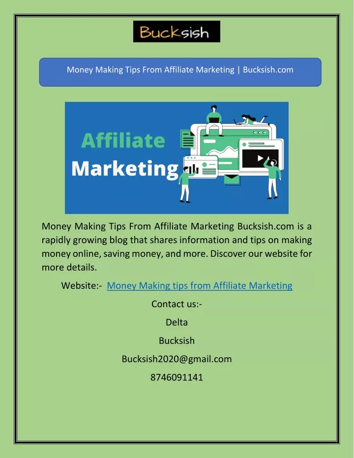 money making tips from affiliate marketing