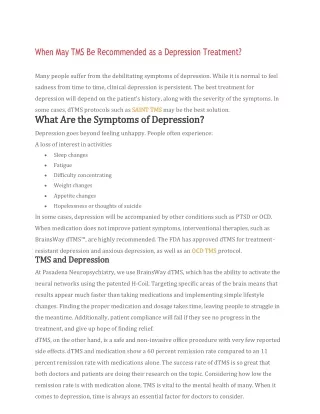 When May TMS Be Recommended as a Depression Treatment