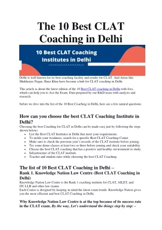 10 Best CLAT Coaching in Delhi