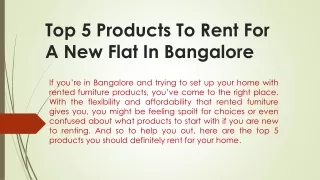 Top 5 Products To Rent For A New Flat In Bangalore