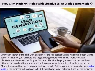 How CRM Platforms Helps With Effective Seller Leads Segmentation?