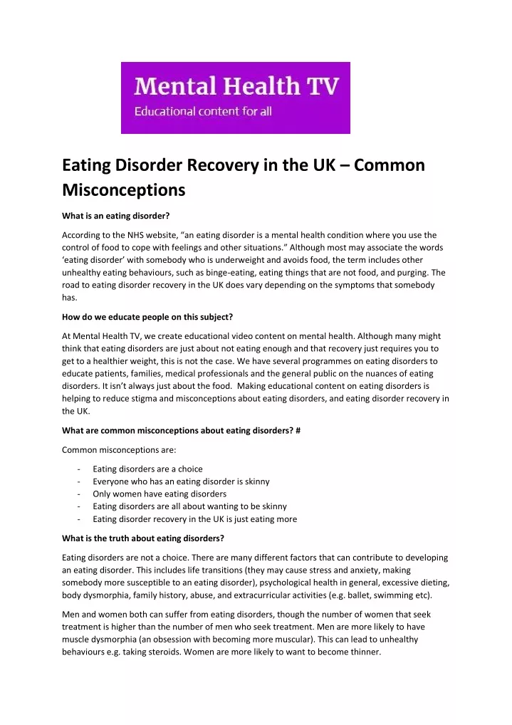 eating disorder recovery in the uk common