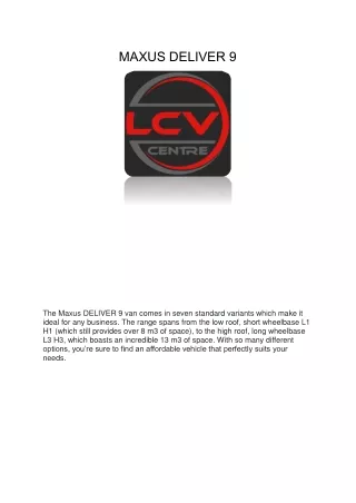 MAXUS DELIVER 9--LCV Centre Ltd