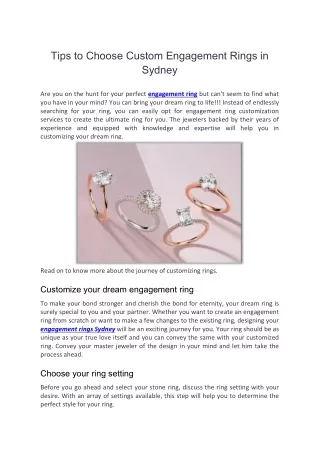 Tips to Choose Custom Engagement Rings in Sydney