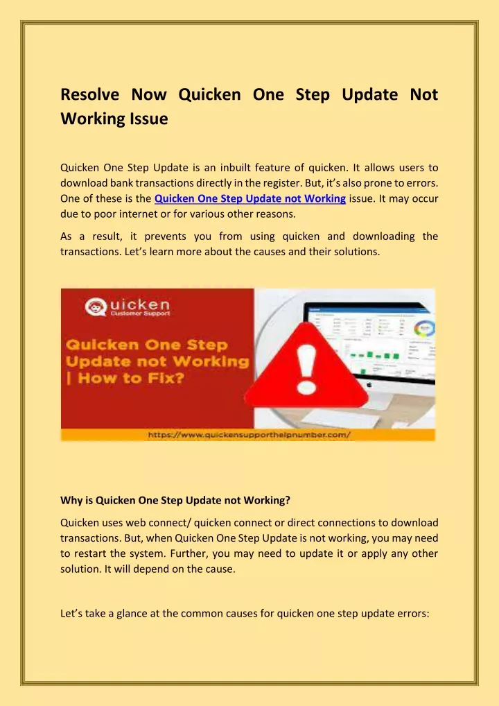 PPT - Resolve Now Quicken One Step Update Not Working Issue PowerPoint ...