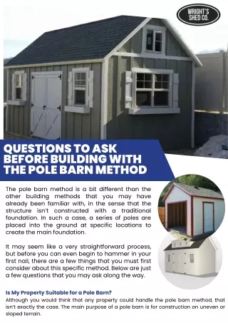 Questions to Ask before Building with the Pole Barn Method
