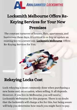Locksmith Melbourne Offers Re-Keying Services for Your New Premises