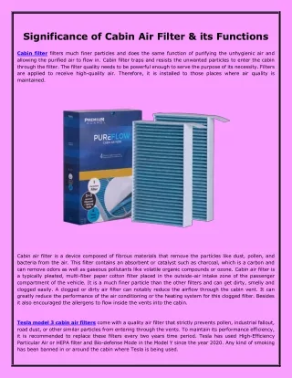 significance of cabin air filter its functions