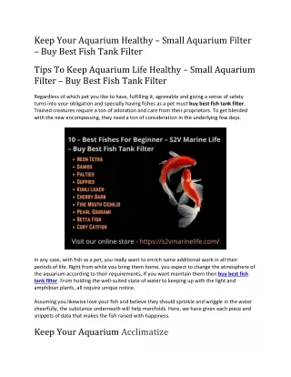 Keep Your Aquarium Healthy – Small Aquarium Filter – Buy Best Fish Tank Filter