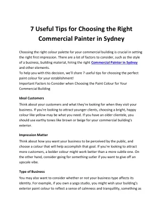 7 Useful Tips for Choosing the Right Commercial Painter in Sydney