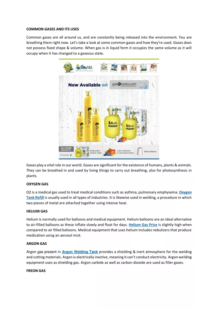 common gases and its uses