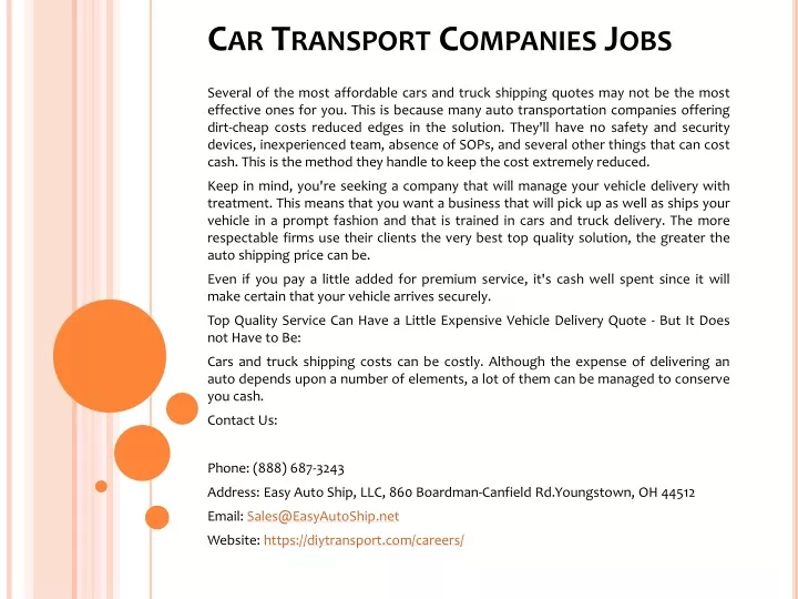 car transport companies jobs