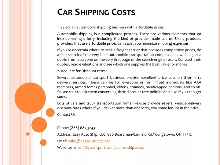 car shipping costs