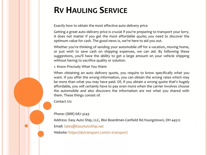 rv hauling service