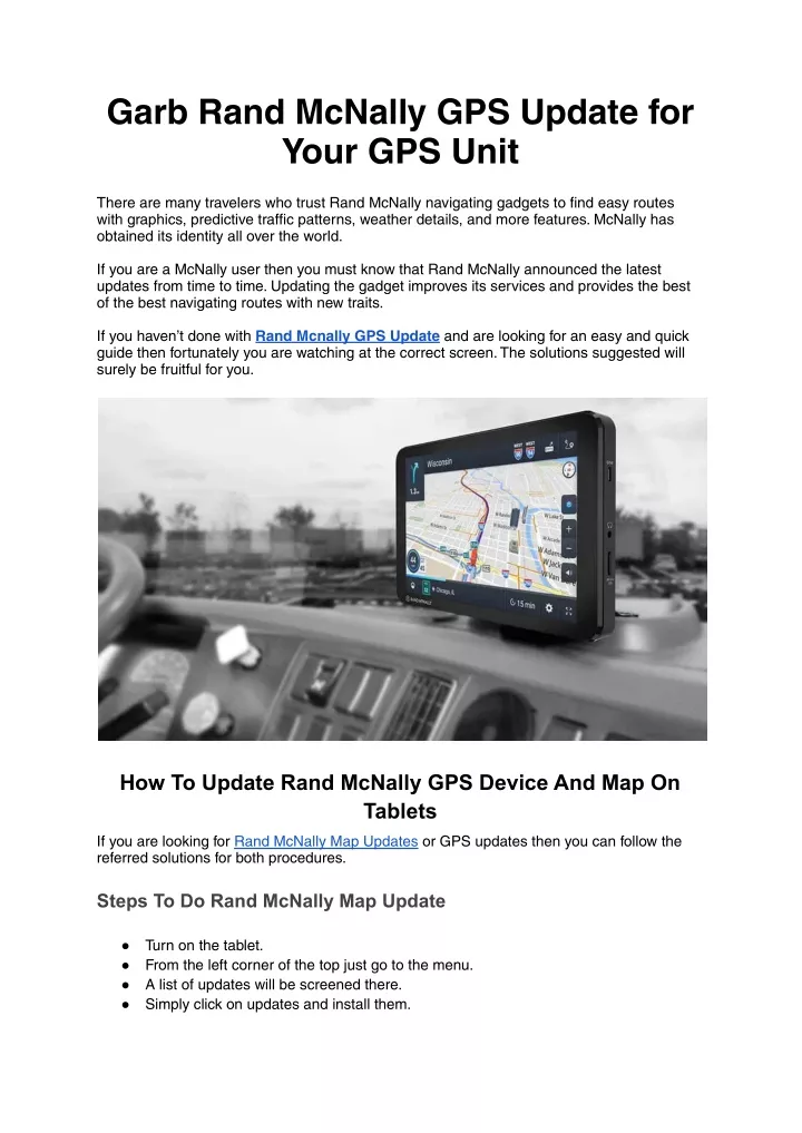 garb rand mcnally gps update for your gps unit