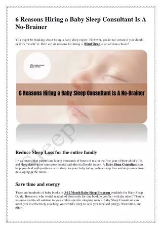 6 Reasons Hiring a Baby Sleep Consultant Is A No-Brainer