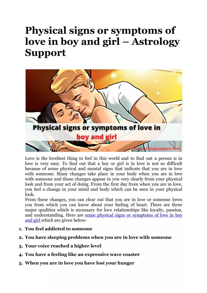 physical signs or symptoms of love in boy and girl astrology support