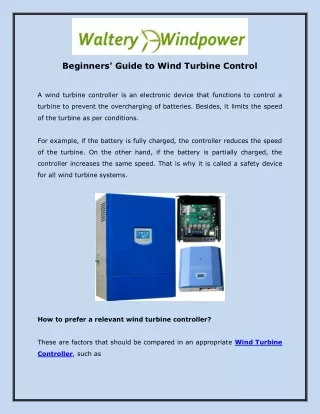 Beginners' Guide to Wind Turbine Control