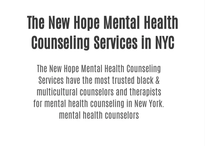 the new hope mental health counseling services