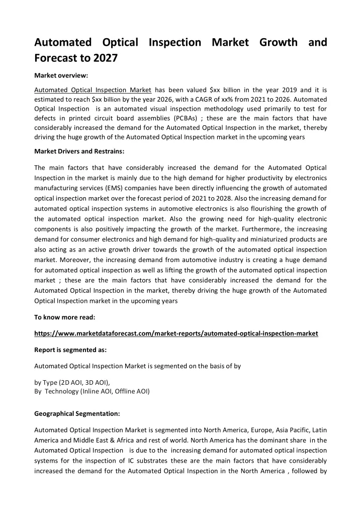 automated optical inspection market growth