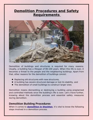 Safety Requirements for  Demolition Processes