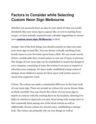 Factors to Consider while Selecting Custom Neon Sign Melbourne