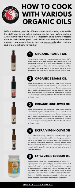 How to Cook with Various Organic Oils?