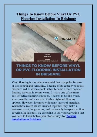 Things To Know Before Vinyl Or PVC Flooring Installation In Brisbane
