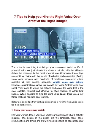 Most Beneficial Tips to Hire Right Voice Over Artist by Studio 52
