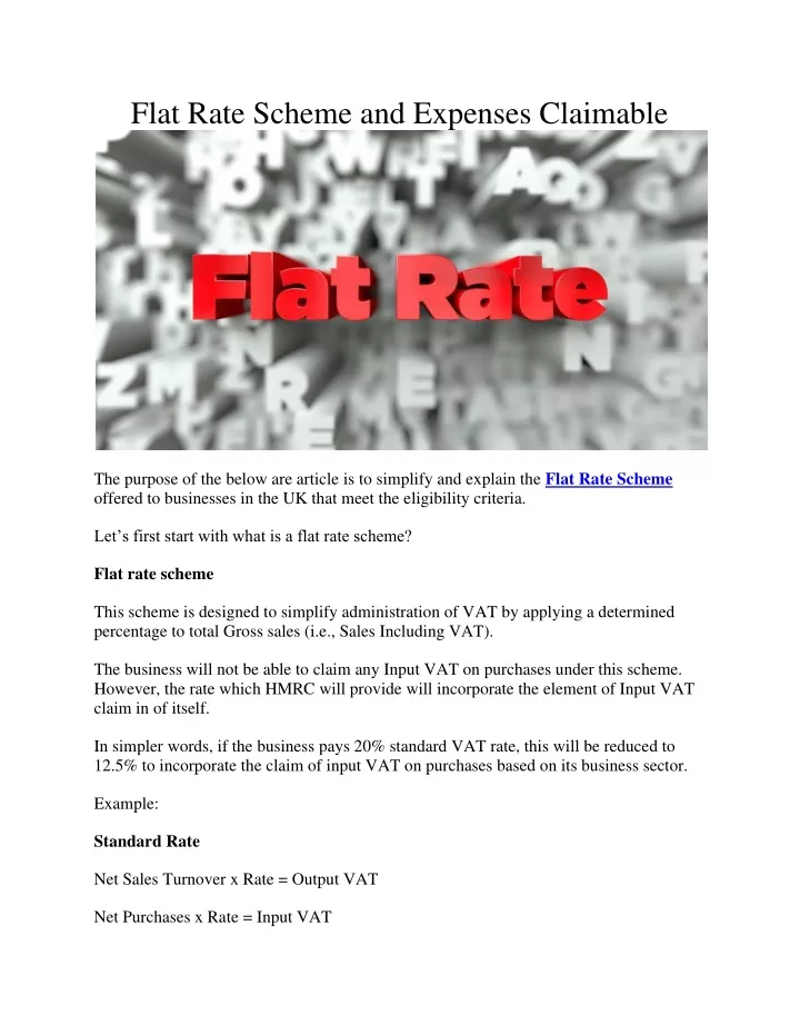 flat rate scheme and expenses claimable